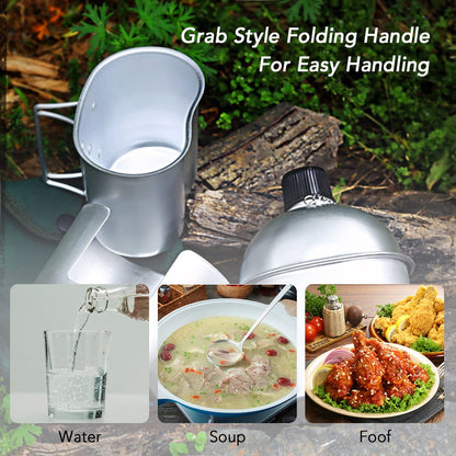 Lixada Military Canteen Set 3pcs Portable Camping Cookware Set Cooking Pots Military Canteen Wooden Stove Cup Set for Camping Hiking Backpack