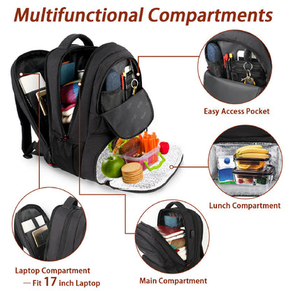 MATEIN Lunch Backpack for Men Work, 17 Inch Insulated Cooler Backpack Lunch Box with USB Charging Port, Water Resistant Laptop Back Pack Computer Meal Prep Backpacks for Picnic College Travel, Black