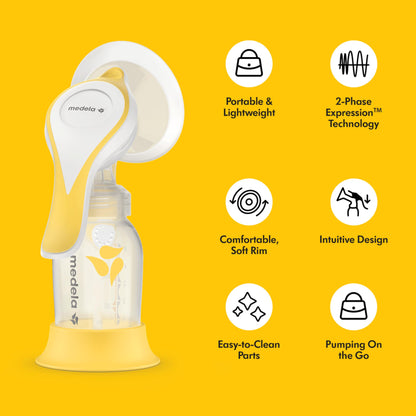 Medela Harmony Manual Breast Pump, Compact Swiss Design with PersonalFit Flex Shields and Medela's 2-Phase Expression Technology