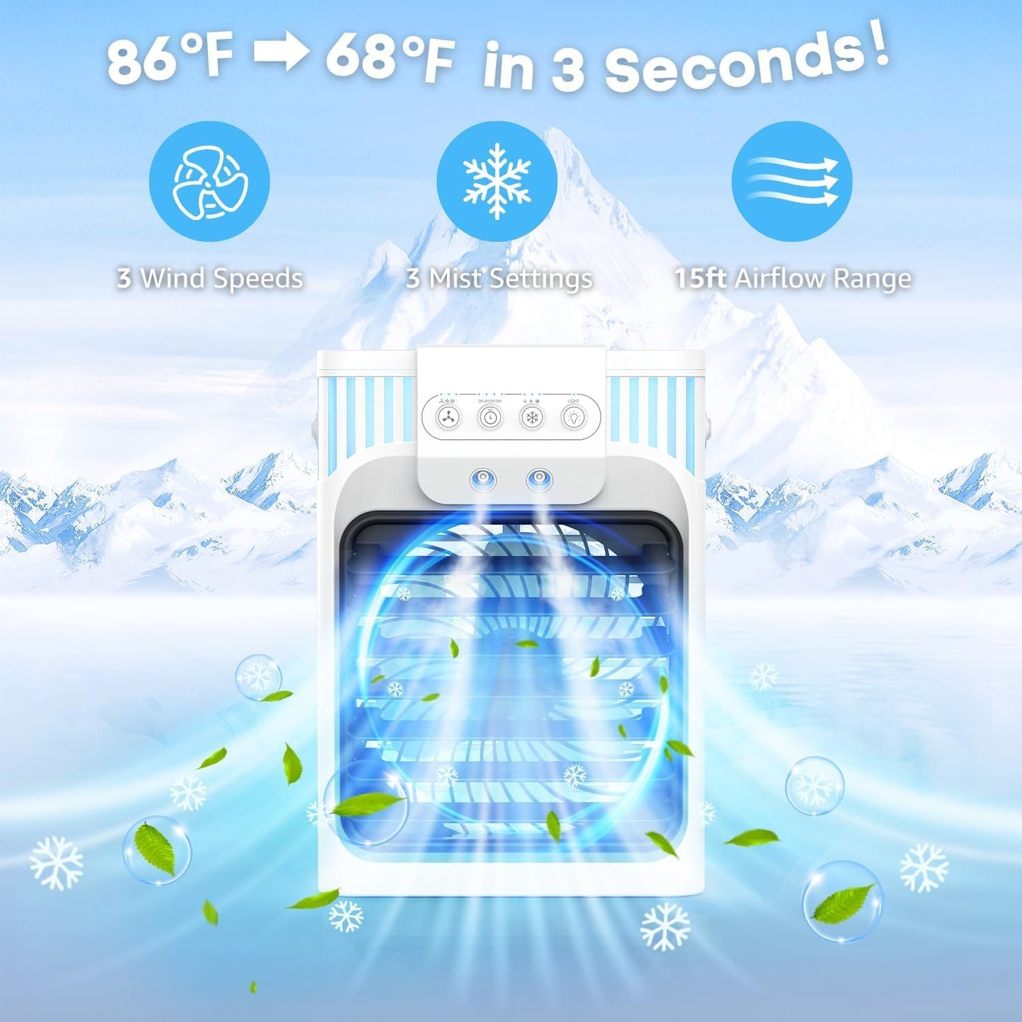 Portable Air Conditioners, 3 Speeds, 3 Mist Settings, 40oz XL Water Tank, 2~8h Timer & 7-color Ambient Lights, Air Conditioner Portable, Personal Small Mini Air Conditioner Air Cooler for Room Bedroom