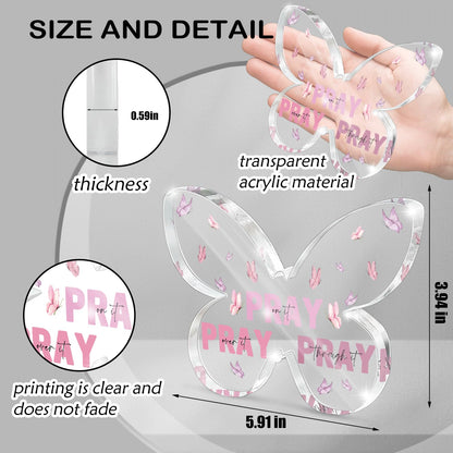 Pink Christian Gifts for Women, Religious Plaques Christian Woman Decor Gifts, Modern Home Office Room Bathroom Bedroom, Pray On It Over It Acrylic Sign for Teacher Boss Friend(Butterfly)