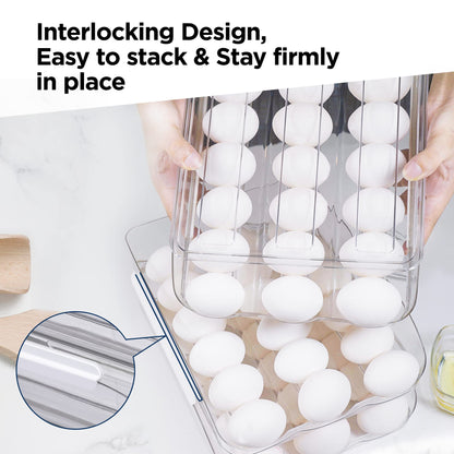Homediea Egg Holder for Refrigerator | New & Improved Auto Rolling Stackable Fridge Egg Storage Organizer/ Container (36 Eggs)