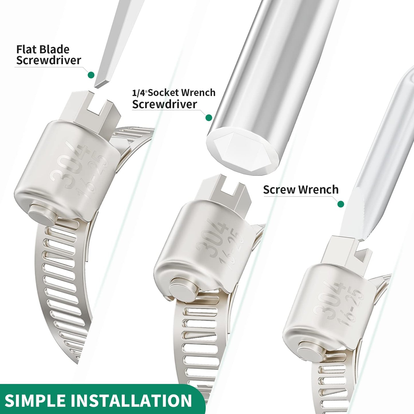 OURU 175PCS Hose Clamps Stainless Steel Assortment Adjustable 1/4"-2"(6-51mm) Worm Gear Hose Clamp, Heavy Duty Metal Small Hose Clamps for Automotive, Pipe, Radiator Plumbing, Fuel Line