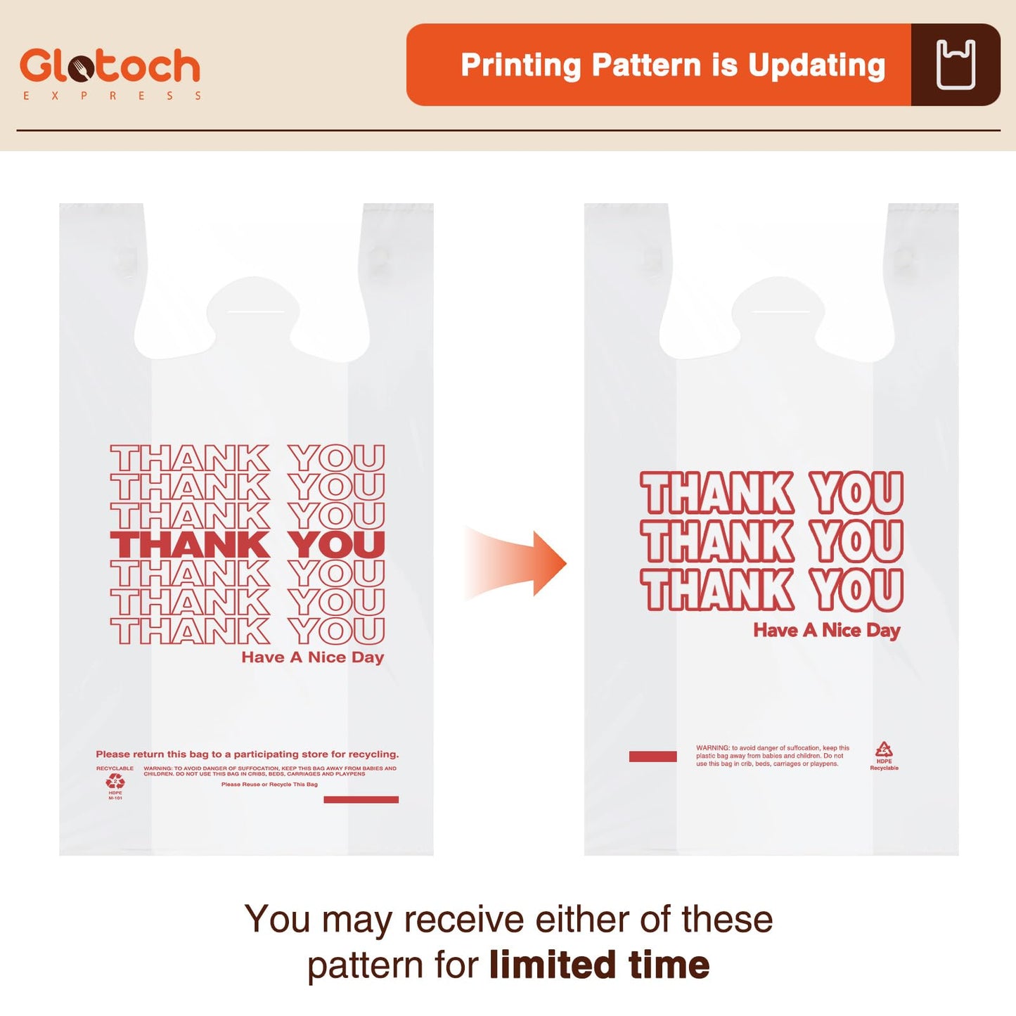 Glotoch Plastic Thank You Bags 1000 Count, 12" x 6.5" x 21" White Grocery Bags with Handles for Restaurant, Retail, Grocery Store, Takeout, Convenience Stores, T-shirt Shopping Bag in Bulk