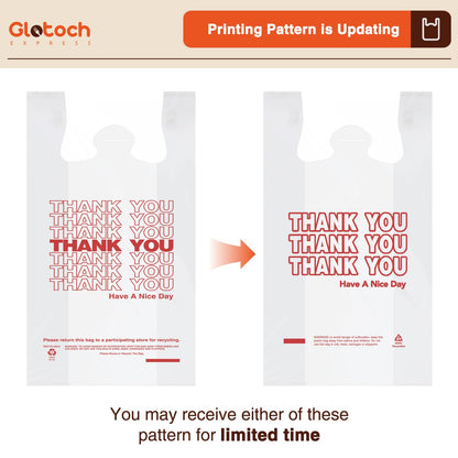 Glotoch Plastic Thank You Bags 1000 Count, 12" x 6.5" x 21" White Grocery Bags with Handles for Restaurant, Retail, Grocery Store, Takeout, Convenience Stores, T-shirt Shopping Bag in Bulk