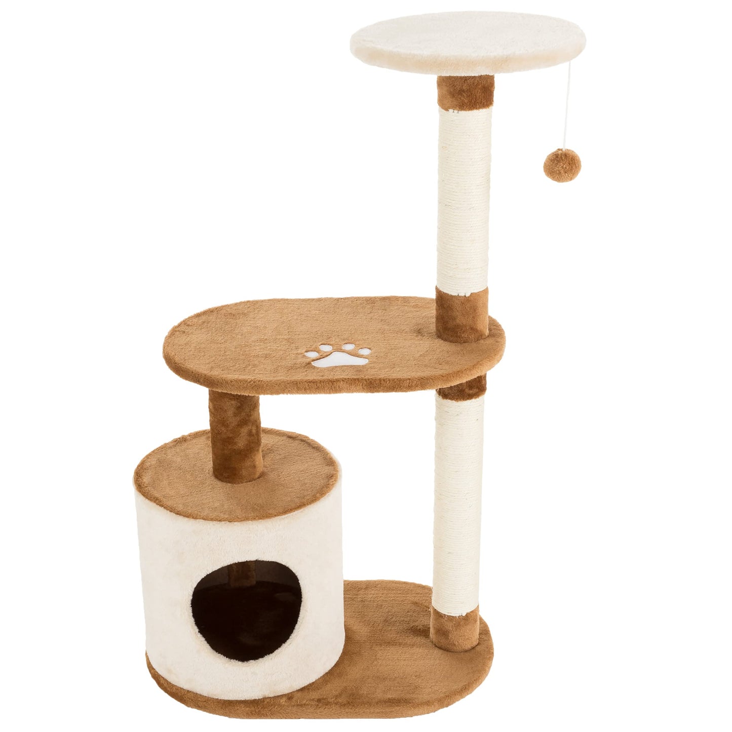 PETMAKER Cat Tree Condo 3 Tier with Condo and Scratching Posts, 37.5", Brown and Tan