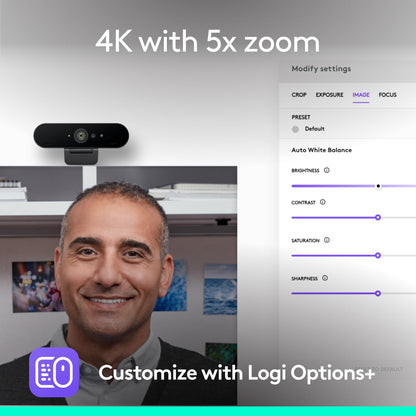 Logitech Brio 4K Webcam, Video Calling, Noise-Cancelling mic, HD Auto Light Correction, Wide Field of View, Works with Microsoft Teams, Zoom, Google Voice, Google Meet, PC/Mac/Laptop/MacBook/Tablet