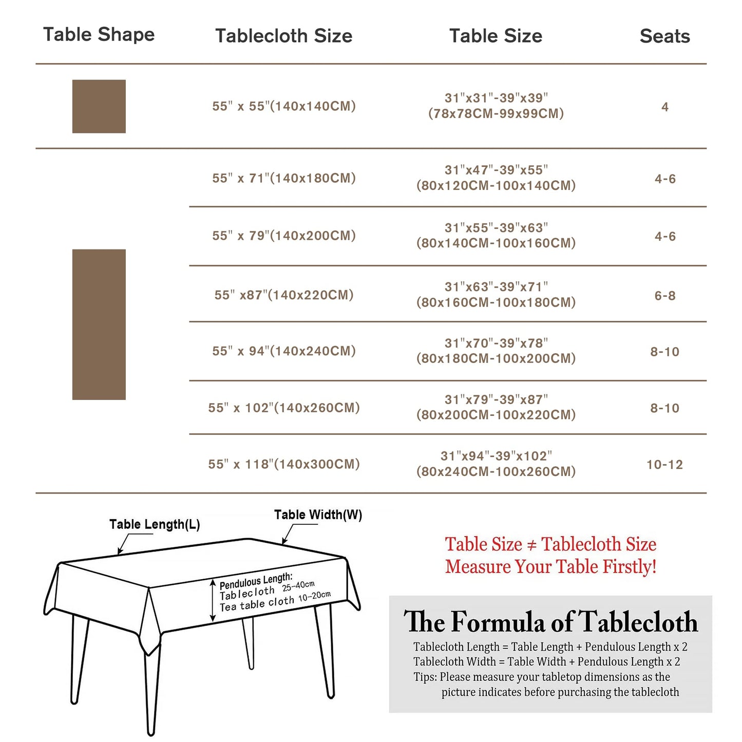 Pahajim Camping Tablecloth Kitchen Table Cloth Rectangle Table Cover for Farmhouse Tablecloths with Tassels Christmas (Double Stripe Coffee, Square,55 x 55 Inch,4 Seats)