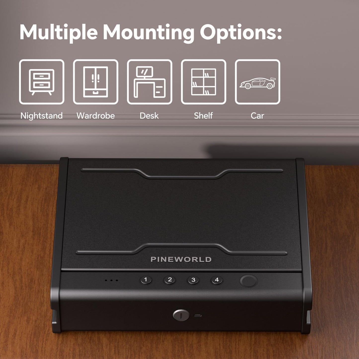 PINEWORLD Gun Safe, Biometric Gun Safe For Handgun, Pistol Safe With Fingerprint Backlit Keypad, Quick Access Handgun Safe for Firearm, Gun Lock Box With Interior Light For Nightstand Car Normal Size