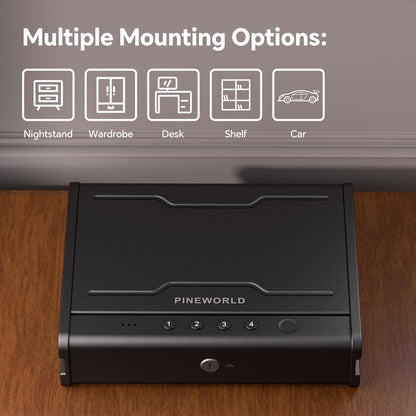 PINEWORLD Gun Safe, Biometric Gun Safe For Handgun, Pistol Safe With Fingerprint Backlit Keypad, Quick Access Handgun Safe for Firearm, Gun Lock Box With Interior Light For Nightstand Car Normal Size