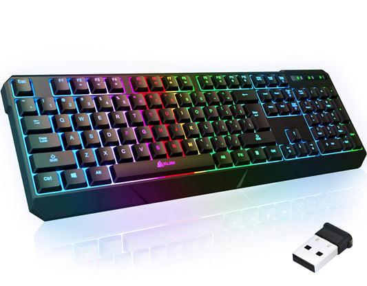 KLIM Chroma Wireless Gaming Keyboard RGB New - Long-Lasting Rechargeable Battery - Quick and Quiet Typing - Water Resistant Backlit Wireless Keyboard for PC PS5 PS4 Mac - Black