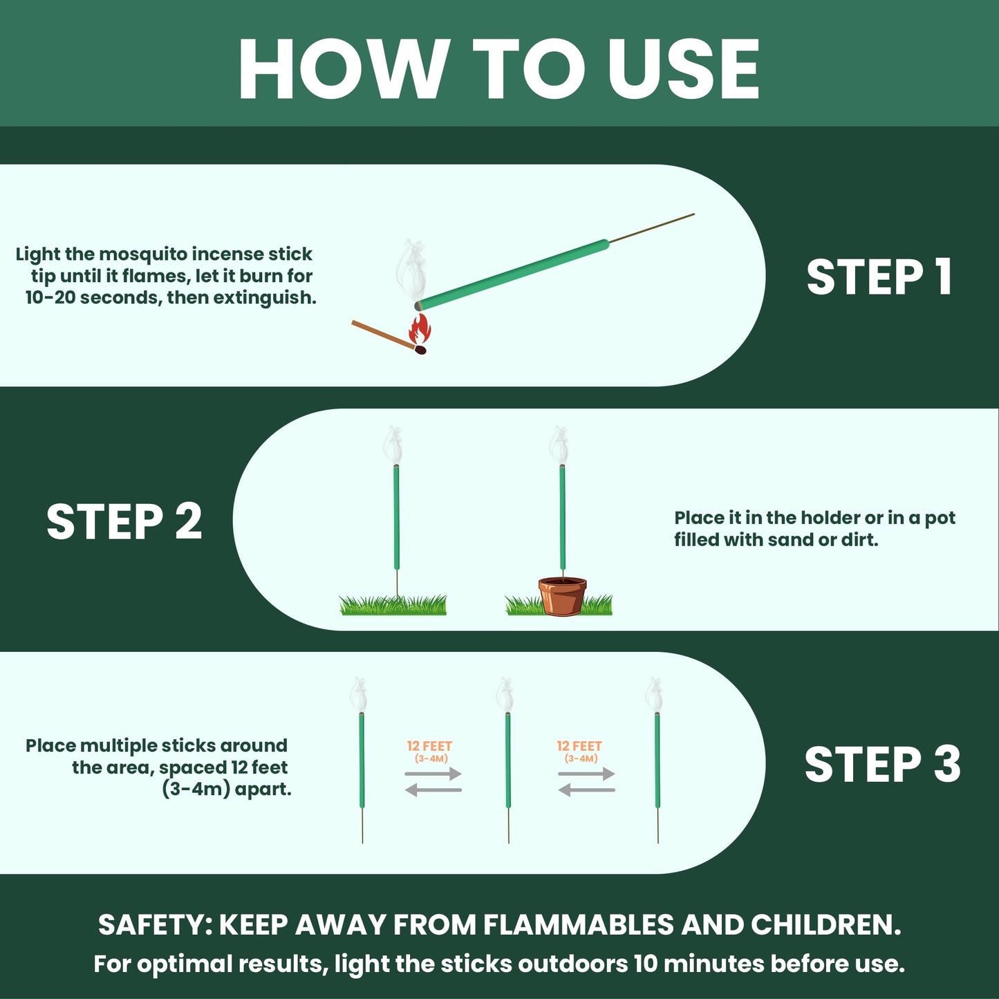 Mosquito Repellent Outdoor Patio (120 PCS) - Natural, DEET-Free Incense Sticks with Rosemary, Lemongrass & Citronella - Camping Essentials, Hiking, Yard