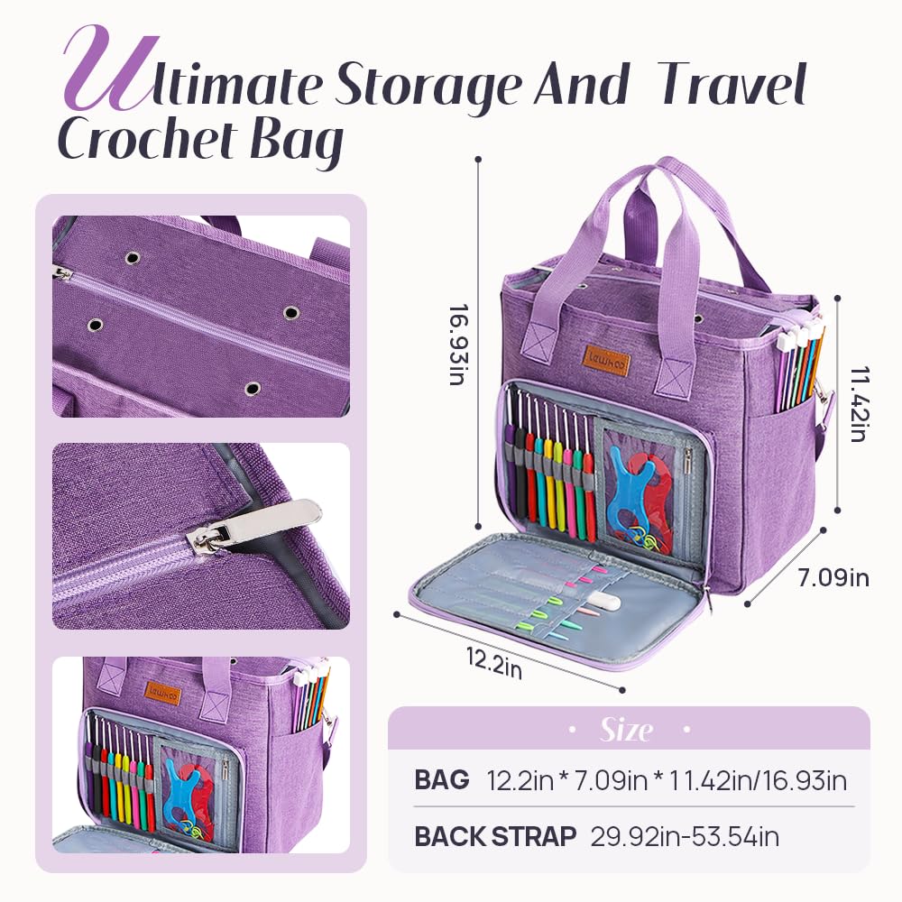 Lewhoo Crochet Kits for Beginner Adults, All Inclusive Crochet Set with 9 Size Crochet Hooks, Afghan Crochet Needles 2.0-6.0mm, 1136 Yards Yarn Skeins Balls,Knitting Kits Storage Organizer