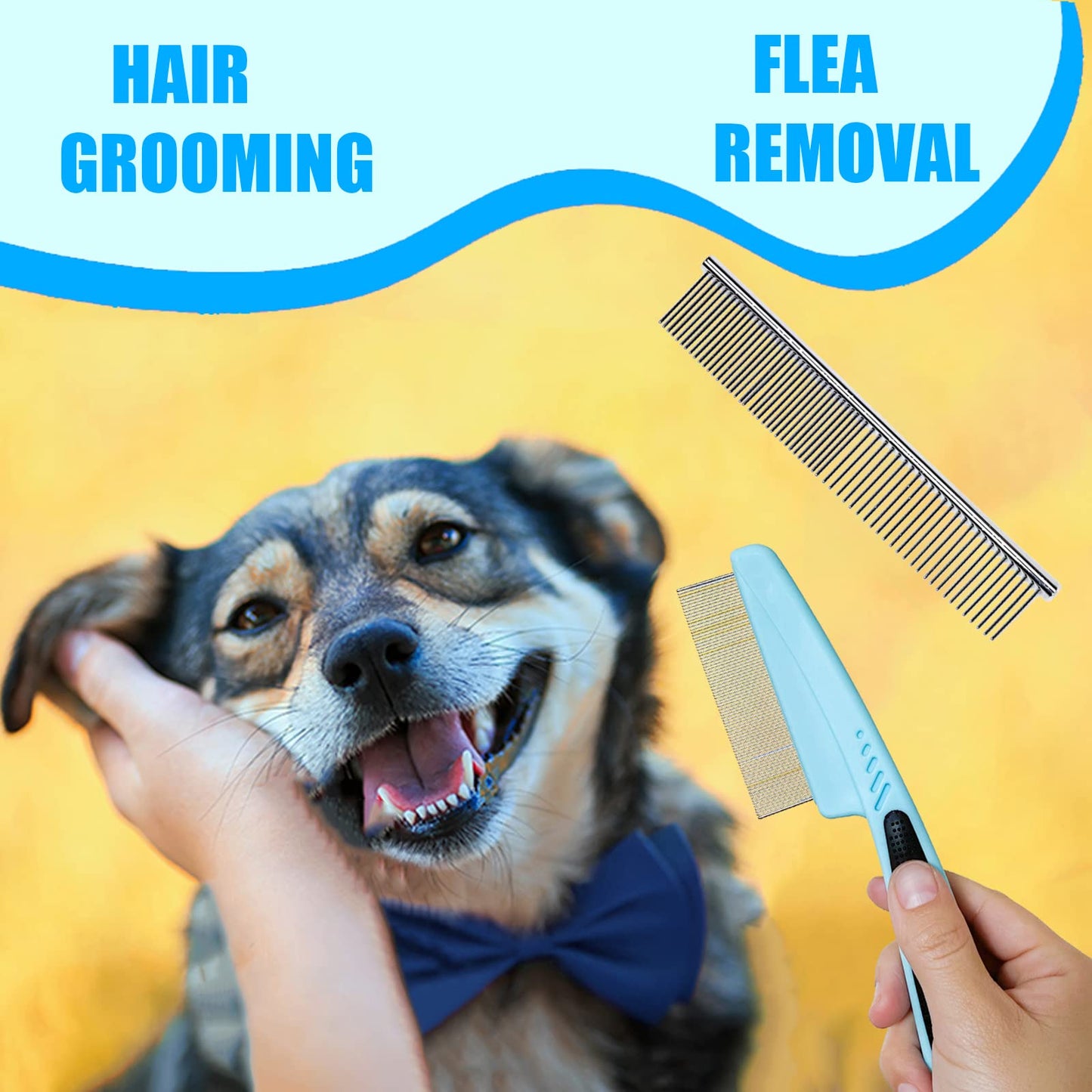 MASTER QUEEN Dog Brush Grooming Kit 5PCS - Dog Brushes for Grooming, Dog Brush for Shedding,Puppy Brush and Flea Comb for Dogs, Slicker Brush Comb and Dog Hair Brush Set Blue