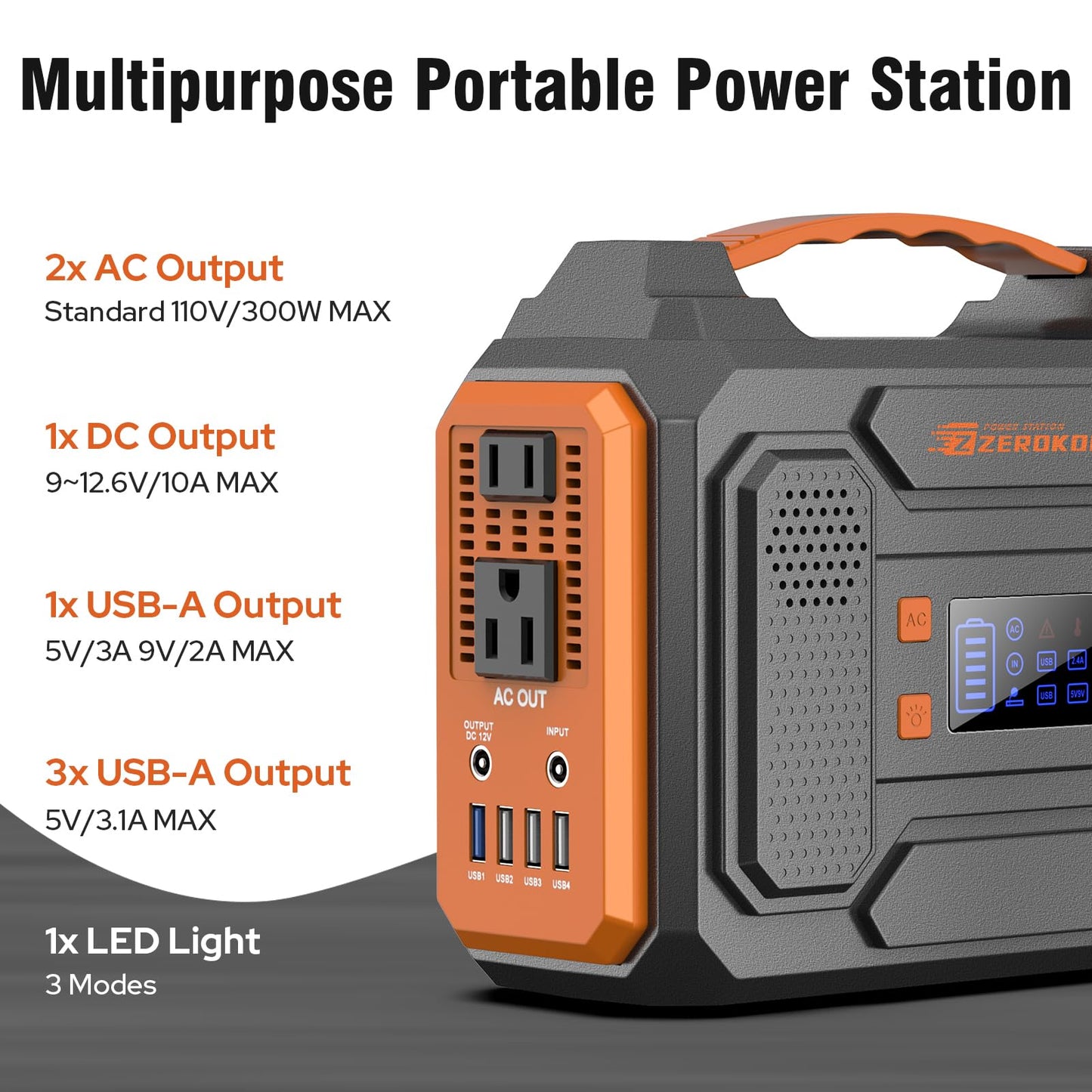 Portable Solar Generator, 300W Portable Power Station with Foldable 60W Solar Panel, 110V Pure Sine Wave 280Wh Lithium Battery Pack with USB DC AC Outlet for Home Use RV Van Outdoor Camping-Orange