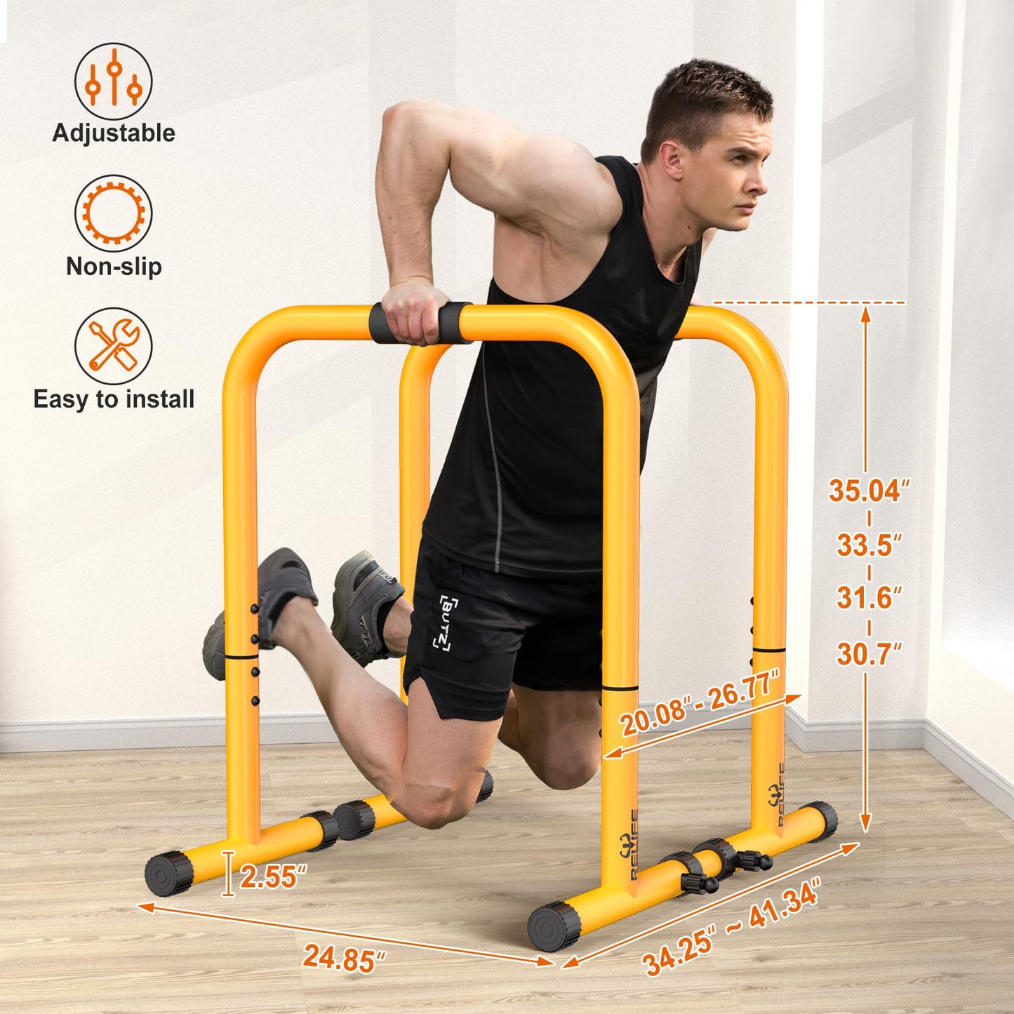 RELIFE REBUILD YOUR LIFE Dip Bars & Dip Station Functional Heavy Duty Dip Stands Fitness Workout Dip bar Station Stabilizer Parallette Push Up Stand (Yellow)