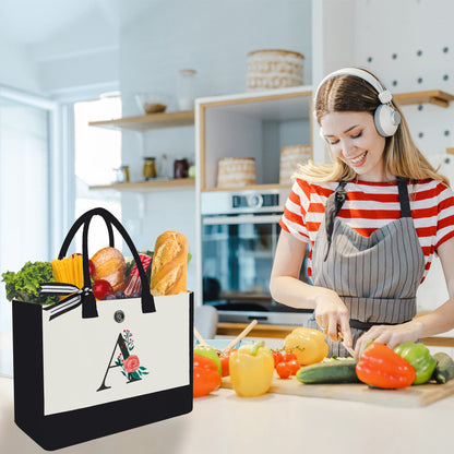 Initial Canvas Tote Bag, Personalized Birthday Gifts for Women Mom Friends Teachers, Monogrammed Tote Bags Suitable for Mother's Day Wedding Beach (Letter A)