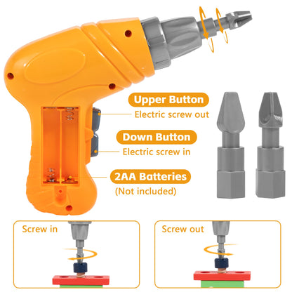 KIDWILL Kids Tool Set with Electric Drill & DIY Stickers, Toddler Tool Set for Kids Ages 3-5 Year Old Boys Girls, Pretend Play STEM Montessori Educational Construction Toys