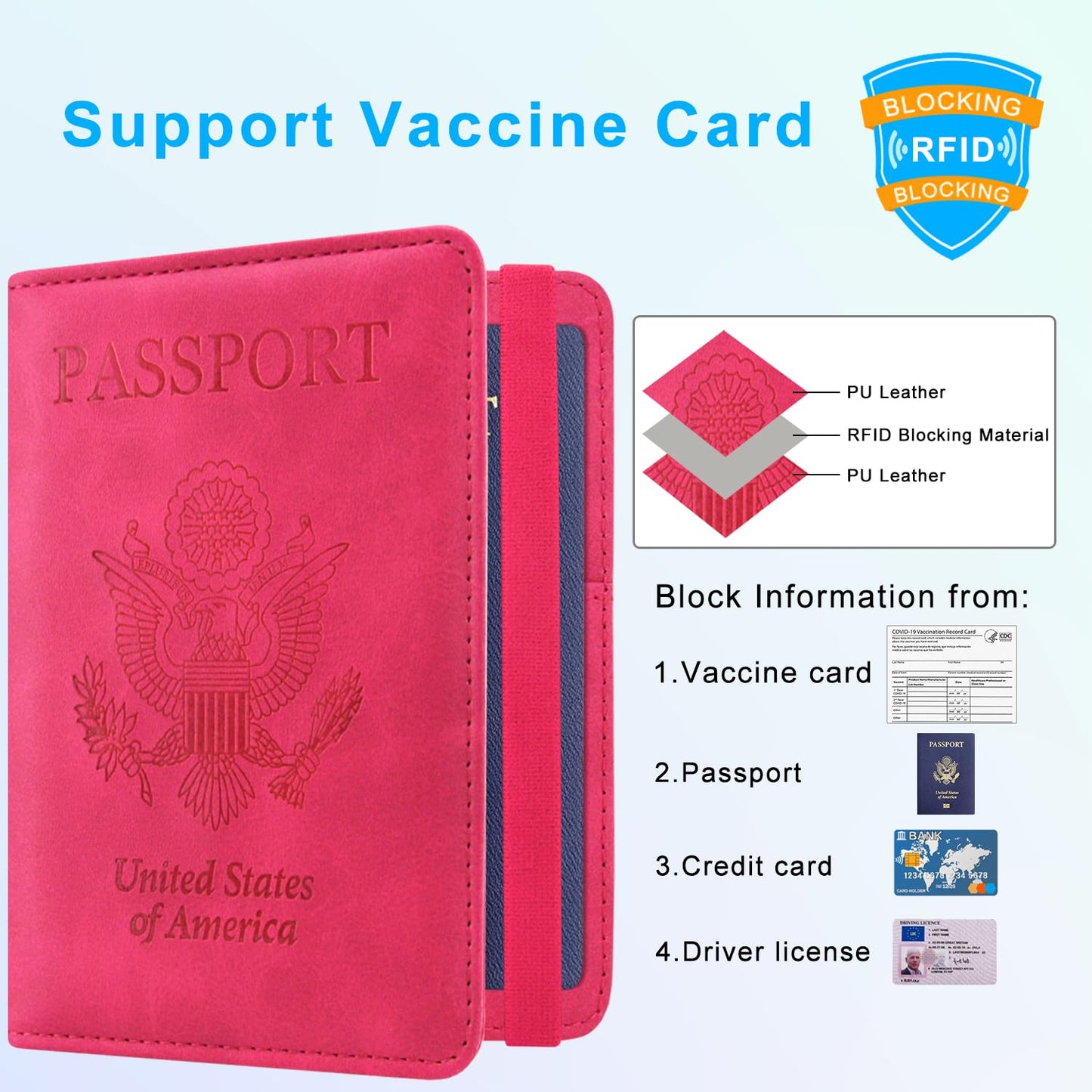 ACdream RFID BLOCKING Passport Holder Travel Wallet - Premium PU Leather Cover Passport book with Card Holder, Pen Slot, Keep Organization, and Travel Essentials for Women and Men,Hot Pink