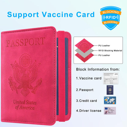 ACdream RFID BLOCKING Passport Holder Travel Wallet - Premium PU Leather Cover Passport book with Card Holder, Pen Slot, Keep Organization, and Travel Essentials for Women and Men,Hot Pink