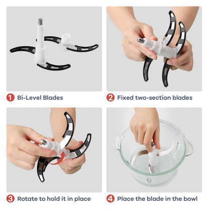 Ganiza Food Processor, 2-Speed Food Chopper Meat Grinder with 8 Cup Stainless Steel & 8 Cup Glass Bowls, Upgraded Button & Smart Overheat Protection Light - Includes Clean Brush, 2 Sets of Blades