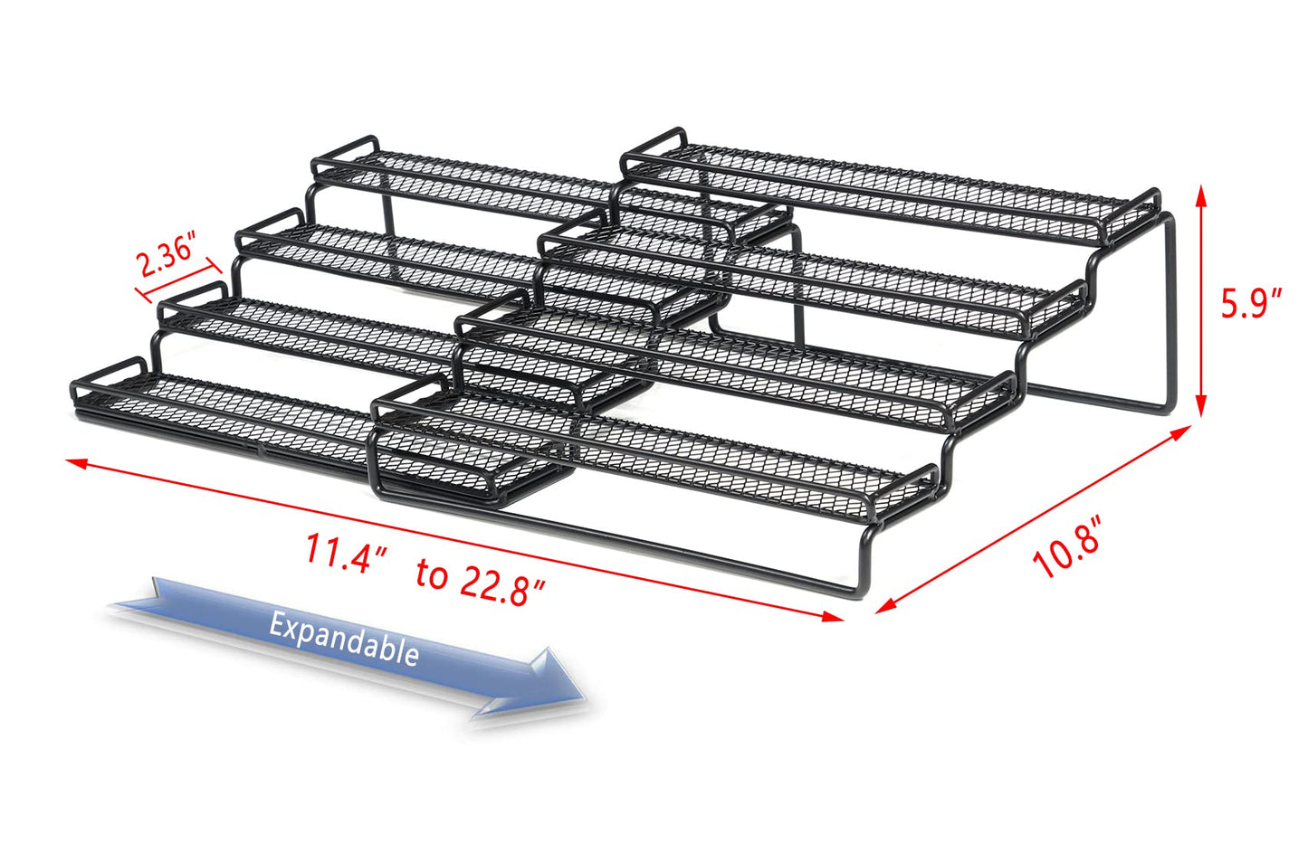 MEIQIHOME 4 Tier Expandable Spice Rack Organizer (11.4 to 22.8 Inch) Step Shelf Spice Storage Holder, for Kitchen Cabinet Countertop Cupboard Pantry, Metal, Black
