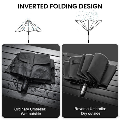 G4Free 62 Inch Windproof Inverted Umbrella with Reflective Stripe Large Compact Reverse Golf Umbrella for Rain 10 Ribs Double Canopy Travel Umbrella Automatic Open Close (Black)