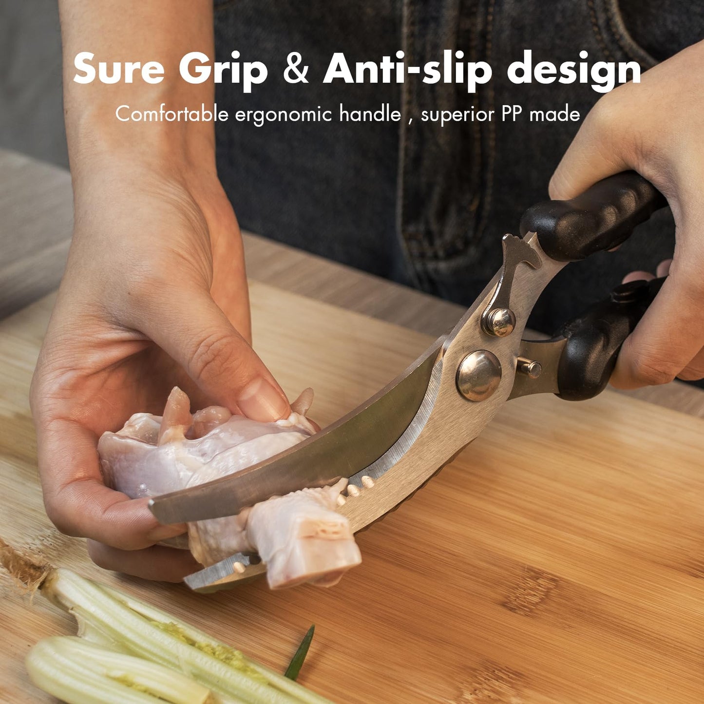 Heavy Duty Poultry Shears, Kitchen Scissors for Food with Anti-Slip Handle & Safety Lock, Meat Scissors, Dish Washer Safe Kitchen Shears for Meat Chicken Seafood and Vegetable Cutting