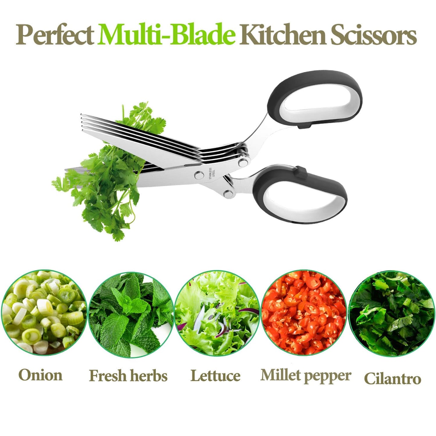 2025 Upgraded Herb Scissors, Effortless Herb Shears Cutter Tool with Sharp Stainless Steel Blades for Fresh Herbs, Must-Have Kitchen & Cooking Gadget, Black