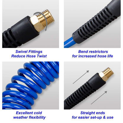 FYPower 22 Pieces Air Compressor Accessories kit, 1/4 inch x 25 ft Recoil Poly Air Compressor Hose Kit, 1/4" NPT Quick Connect Air Fittings, Tire Inflator Gauge, Blow Gun, Swivel Plugs