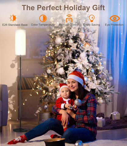 luckystyle LED Floor Lamp for Living Room, Dimmable Standing Lamps with Foot Switch,Remote Custom Color Temperature Black Pole Lamp with Lampshade,12W Led Bulb Tall Lamps for Bedroom Office Kid Room