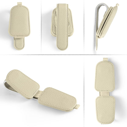 SINGARO Sunglasses Holder for Car, Leather Magnetic Buckle Sun Visor Sunglass Clip, Ticket Card Storage Glasses Clip, Car Interior Accessories for Men and Women（2PCS Beige）