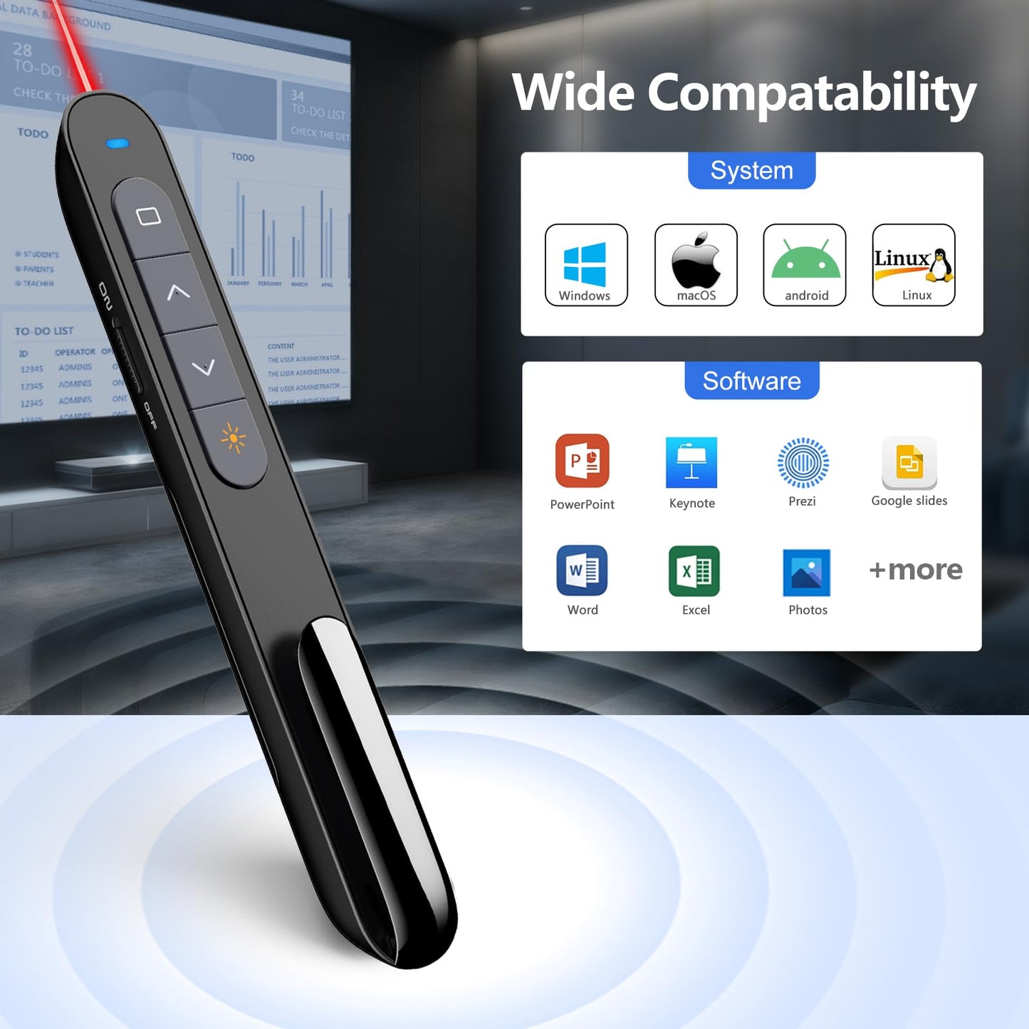 Norwii N76 Rechargeable Presentation clicker with Pointer, Long Range Presentation Remote, Wireless Presenter for PowerPoint Presentations, Slide Control (Black with Red Light)