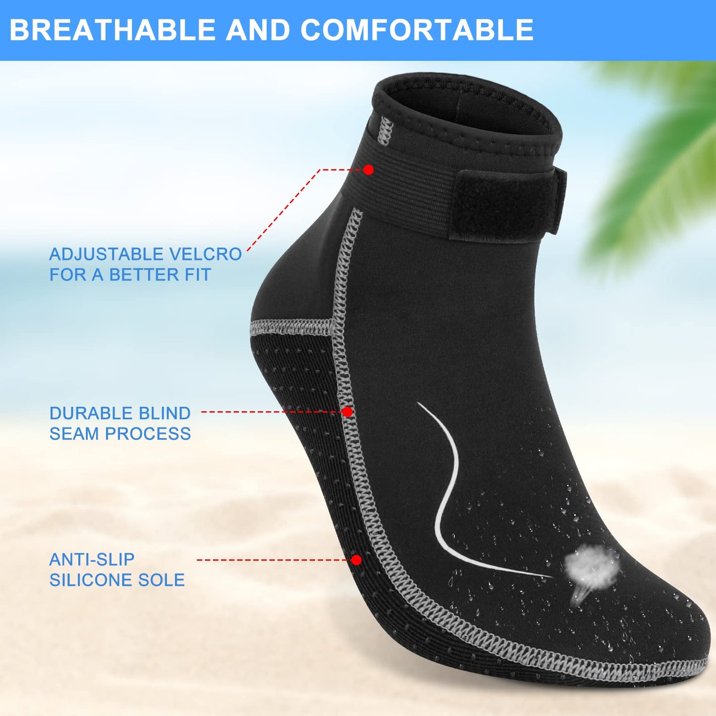 Gimilife Neoprene Socks, 3MM Water Socks for Women Men, Diving Wetsuit Sock for Beach Volleyball Snorkeling Surfing