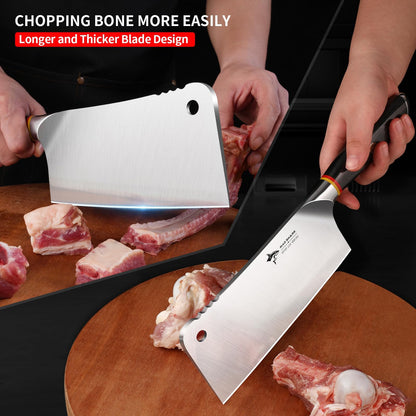 MAD SHARK Meat Cleaver, Professional 7.5 Inch Bone Chopping Butcher Knife with Heavy Duty Blade, German Military Grade Composite Steel, Chinese Chef's Bone Cutting Knife for Home Kitchen & Restaurant