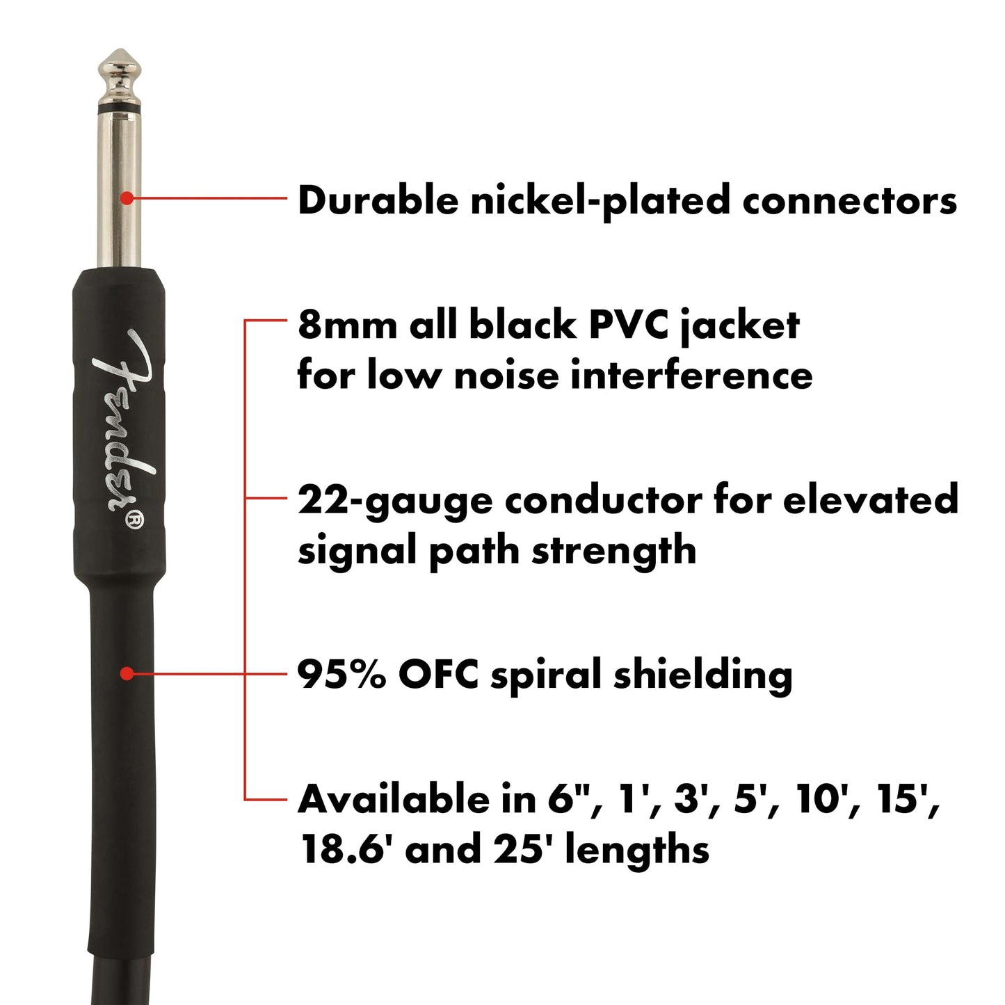 Fender Professional Series Instrument Cable, Guitar Cable 10 ft, Guitar Accessories, Stage Ready with Anti-Kinking Design, Black