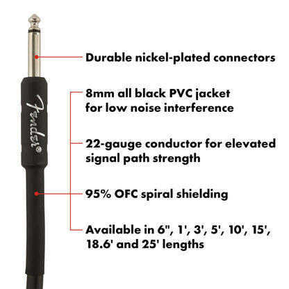 Fender Professional Series Instrument Cable, Guitar Cable 10 ft, Guitar Accessories, Stage Ready with Anti-Kinking Design, Black