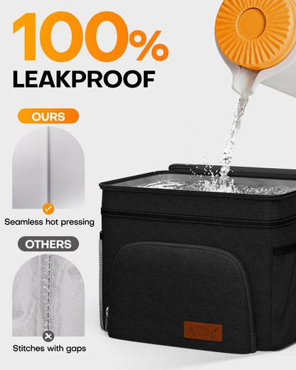 HOTOR Insulated Lunch Box for Men & Women - Leak-Proof Cooler Lunch Bag with 4 Pockets, Adjustable Strap, Ideal for Work, Picnic, Travel - Medium, Black, 10.2"×6.9"×8.5"