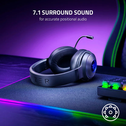 Razer Kraken V3 X Wired USB Gaming Headset: Lightweight Build - Triforce 40mm Drivers - HyperClear Cardioid Mic - 7.1 Surround Sound - Chroma RGB Lighting - Black