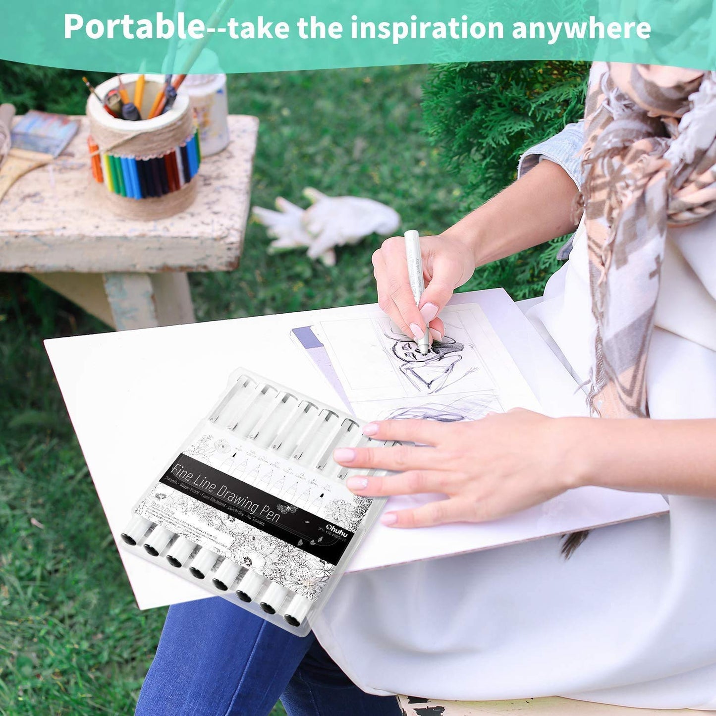 Ohuhu Fineliner Pens Micro Drawing Pens: 8-size Tips (Ultra-fine, Fine & Brush) Waterproof Pigment Black Ink for Illustration Drawing Journaling Sketching for Artist Beginners