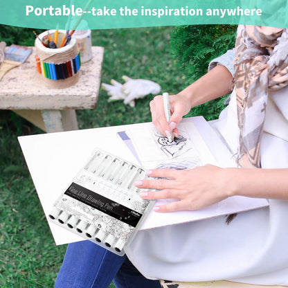 Ohuhu Fineliner Pens Micro Drawing Pens: 8-size Tips (Ultra-fine, Fine & Brush) Waterproof Pigment Black Ink for Illustration Drawing Journaling Sketching for Artist Beginners