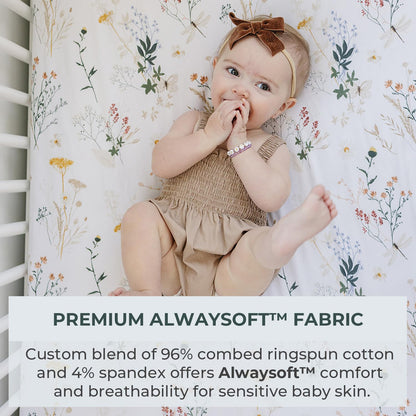 Pobibaby - 2 Pack Premium Pack N Play Sheets Fitted for Standard Pack and Plays and Mini Cribs - Ultra-Soft Jersey Knit, Stylish Floral Pattern, Safe and Snug for Baby (Wildflower)