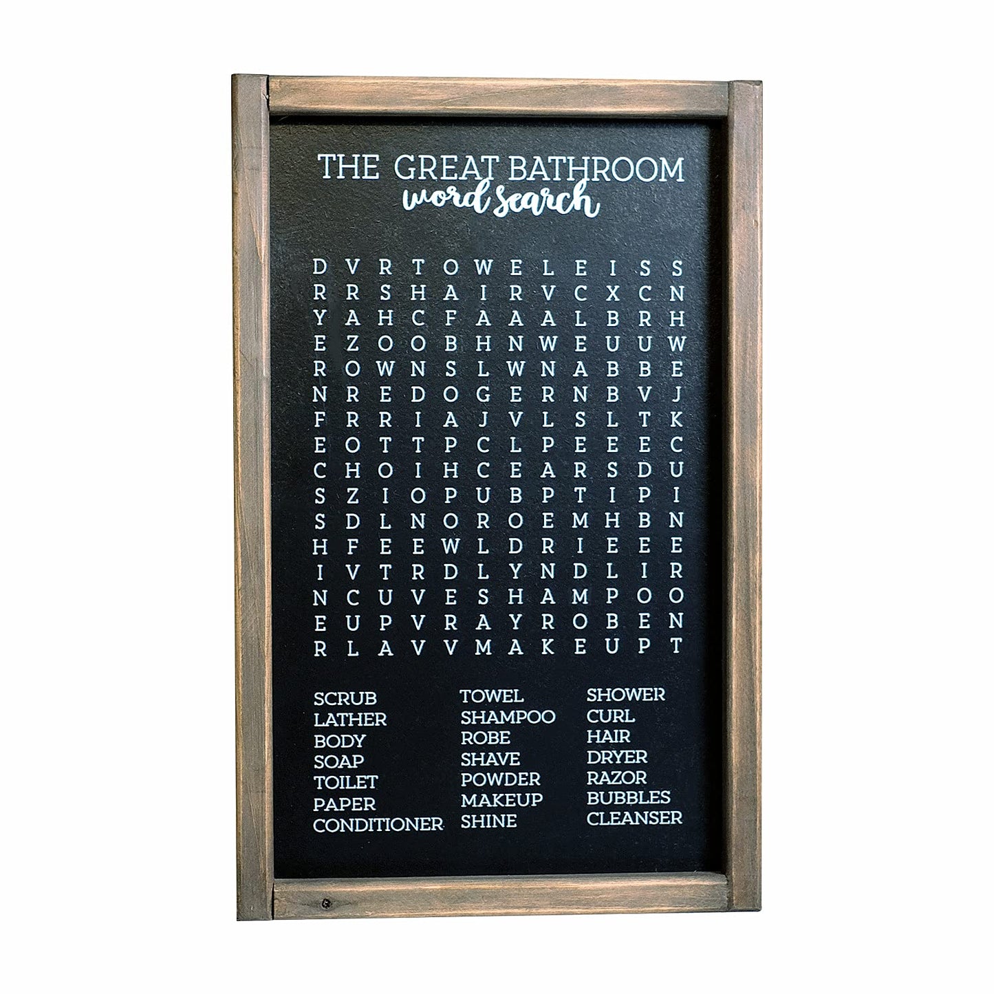Lavender Inspired Word Search - Rustic Farmhouse Wooden Sign - Funny Wall Art Decor - Half Bath Sign - Kids Bathroom Decor - Housewarming Present (BLACK)