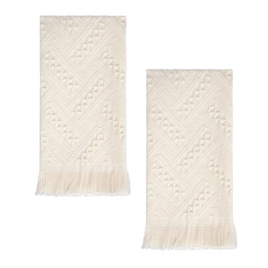Luxury Decorative Hand Towels Bathroom: 2 Packs 14X30 100% Cotton Turkish Absorbent Soft Face Towel Set for Boho Bathroom Decor Kitchen Hotel Spa Farmhouse Guest Tea Gift (Cream White, 14"x30")