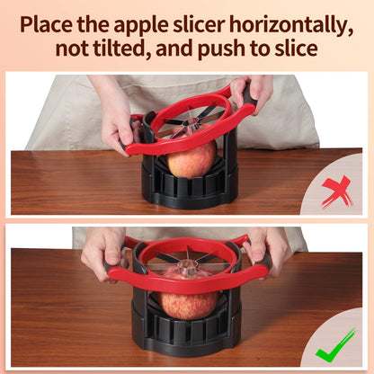 OOKUU Apple Slicer Corer, [Large Size] 8-Blade Heavy Duty Apple Cutter with Base, [Upgraded] Cut Apples All The Way Through, Stainless Steel Ultra-Sharp Blade, Fruit & Vegetable Divider, Wedger, Red