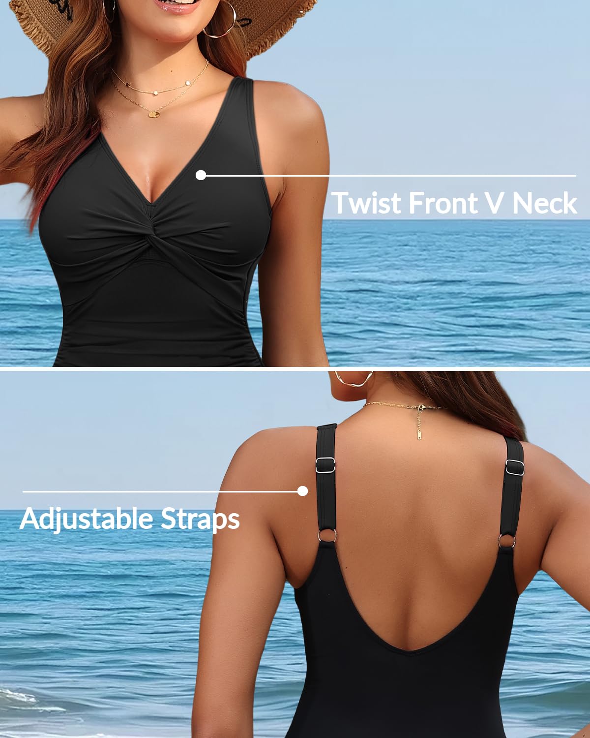 Holipick Black Women Tummy Control One Piece Swimsuit - Push Up Bathing Suit Full Coverage Slimming Swimwear L