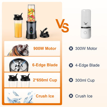 KOIOS Smoothie Blender, 900W Personal Blender for Shakes and Smoothies for Kitchen with 2 No-BPA 22oz Portable Cups, Single Serve Smoothies Maker Mixer for Juices, Nutritious Recipe (Grey Blue)