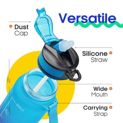 Giotto 32oz Large Leakproof BPA Free Drinking Water Bottle with Time Marker & Straw to Ensure You Drink Enough Water Throughout The Day for Fitness and Outdoor Enthusiasts-Ombre Green Purple