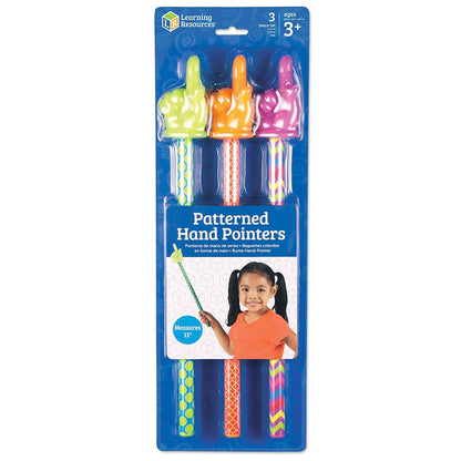 Learning Resources Patterned Hand Pointers - 3 Pieces, Ages 3+ Classroom Pointer for Kids, Reading Pointers for Kids, Homeschool and Classroom Supplies