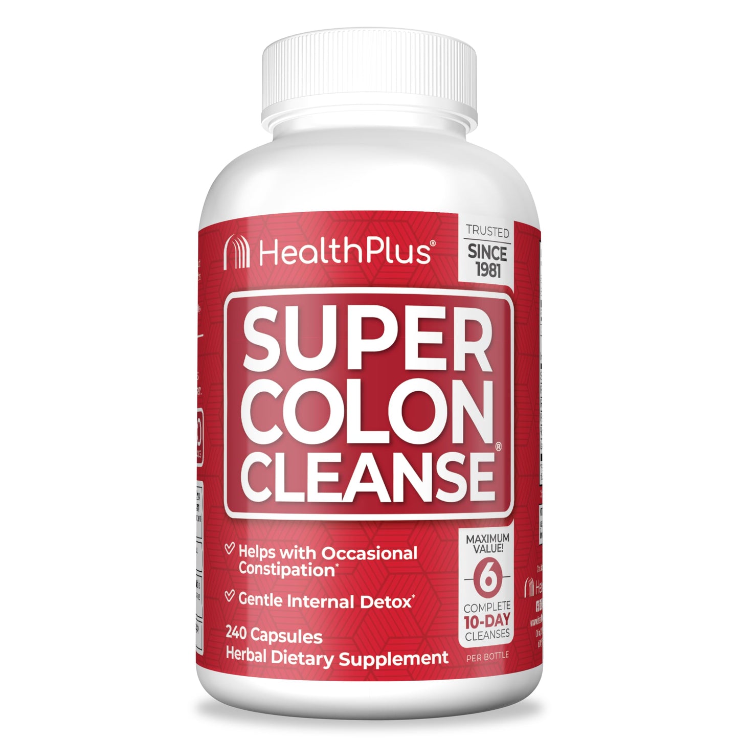 Health Plus Super Colon Cleanse 60 Day Supply of Gentle Gut Cleanse Detox, Psyllium Husk, Probiotics for Constipation Relief & Digestive Support, 240 Capsules